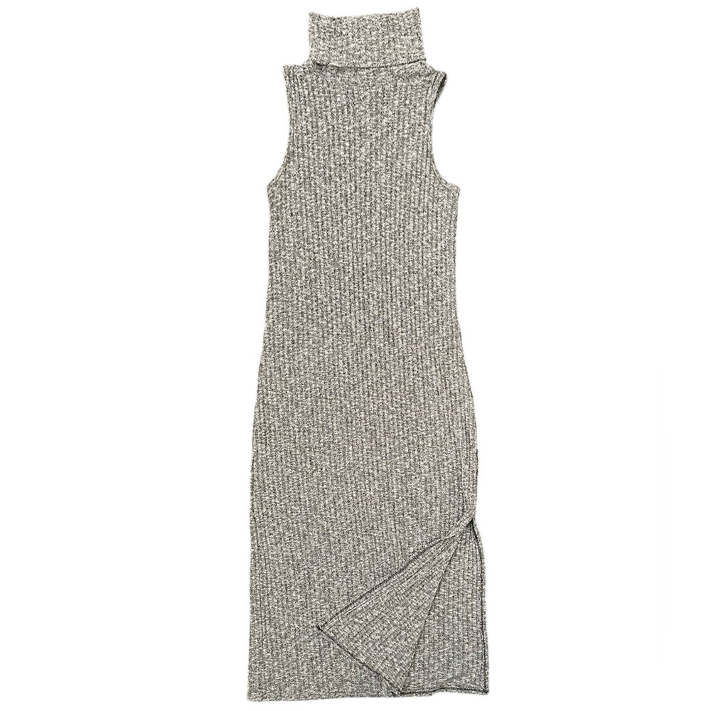 Who What Wear Ribbed Turtleneck Sweater Midi Dress, Gray